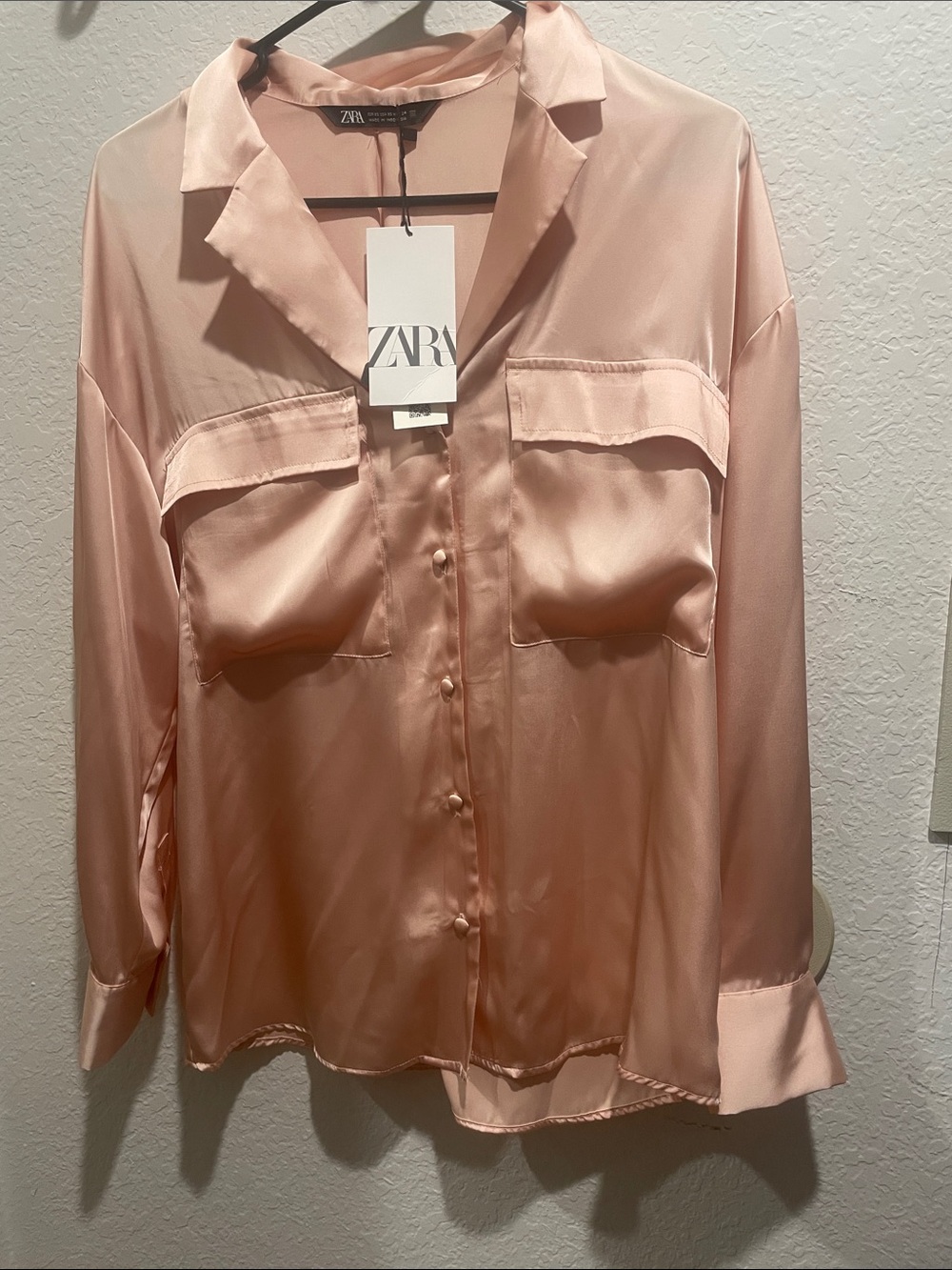 ZARA Blush Satin Button-Down Shirt